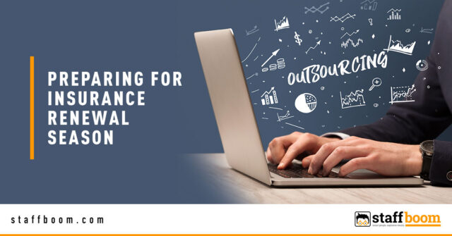 Man Using Laptop with Outsourcing Text - Banner Image for Preparing for Insurance Renewal Season Blog